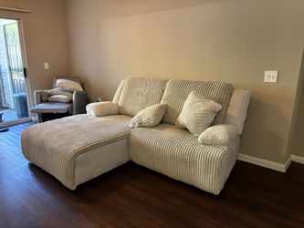 Cream Corduroy Sectional Sofa with Chaise
