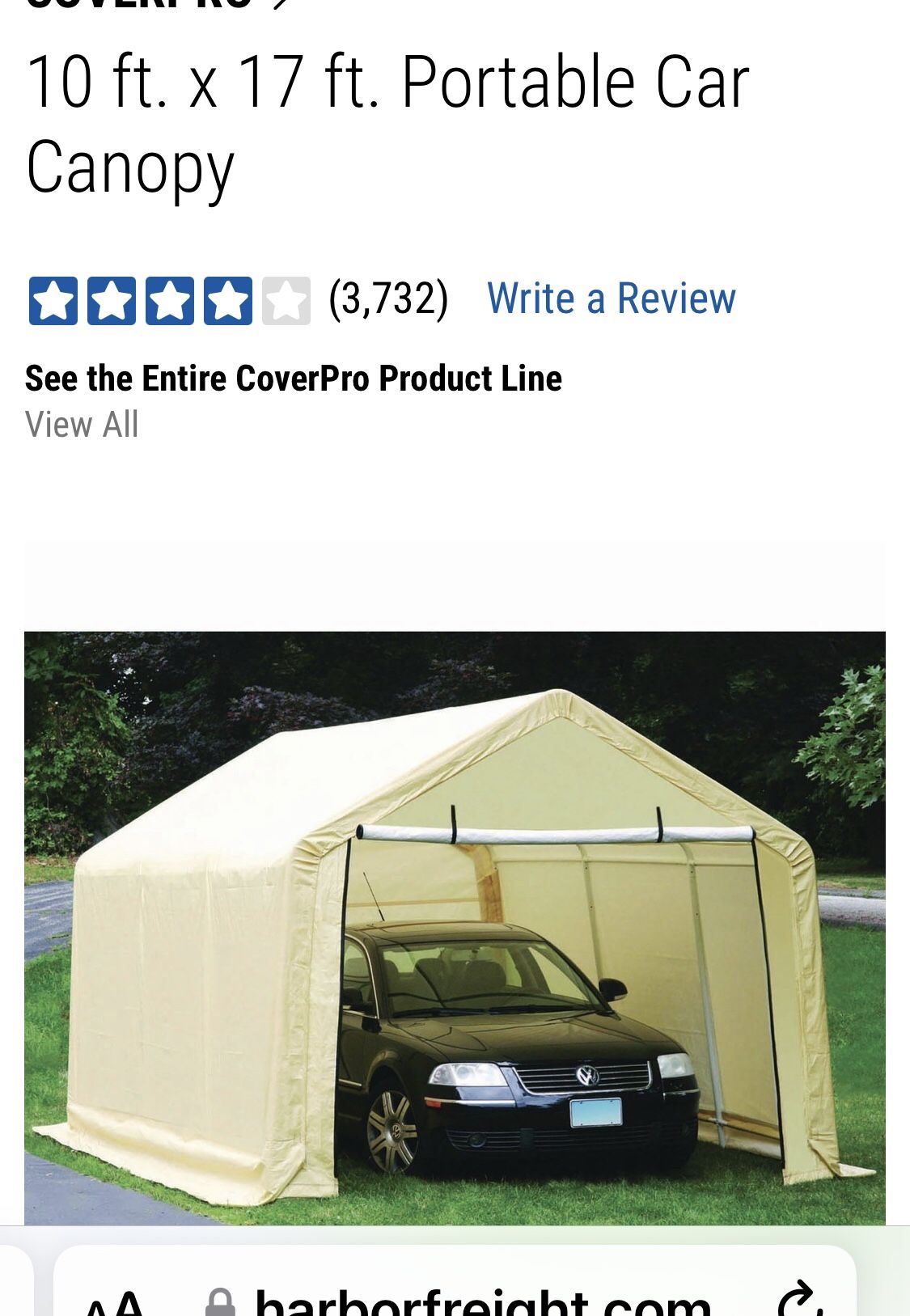 Garage 10 x 17 portable car canopy cover pro