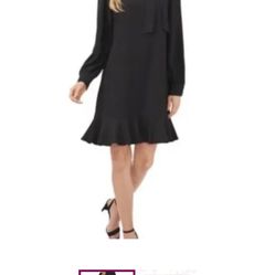 Cece Tie Neck Ruffle Hem Dress