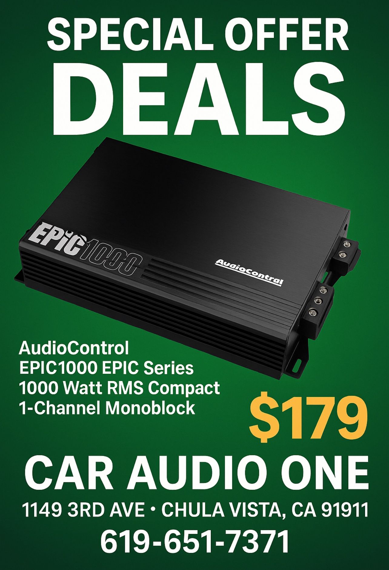 1000 RMS  Watts  Audio Control Amplifier $179