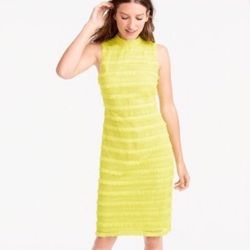 J.Crew Neon Citron Yellow Fringe Lace Sheath Dress NWT Size 6