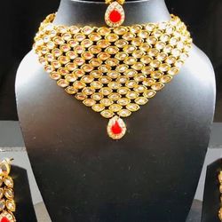 Choker Necklace Set Pink with Earrings and Head Piece