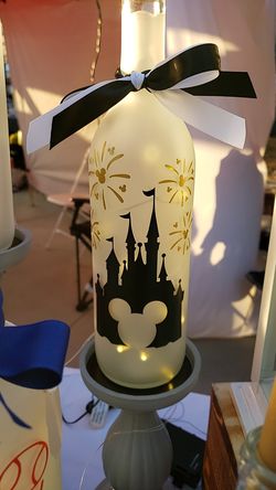 Wine bottles with lights and glass blocks