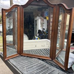 Vintage Antique Tri-Fold Mirror White Fine Furniture Company 