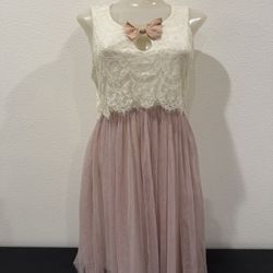 Moon collection Elegant Lace and Tulle  Dress - Cream and Pink