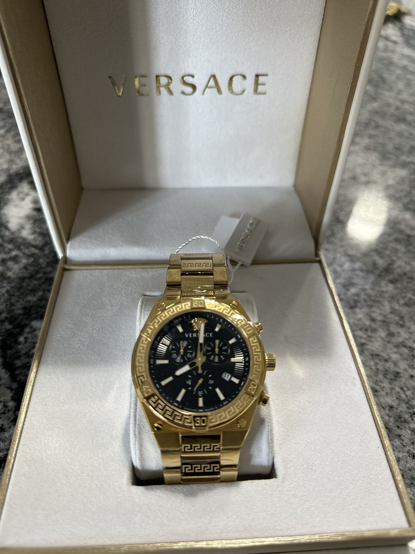 Versace Watch  Men's V-Sporty Greca IP Yellow Gold Bracelet Watch, 46mm