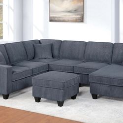 5-Piece Sectional Set LAF Loveseat W/USB Ports + RAF Loveseat W/ Chaise + Corner Wedge + Armless Chair + Cocktail Ottoman