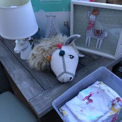 Llama Decor For Girls Room - Lamp, Picture, Canopy, Stuffed llama Head And Sheets Etc
