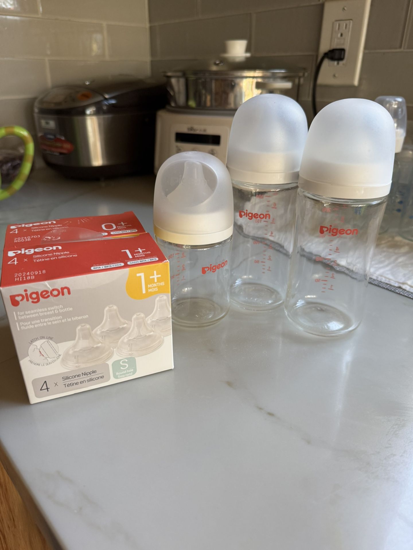 Pigeon Glass Bottles 8oz -2ps and 5oz-1ps & 6ps Replace Nopples