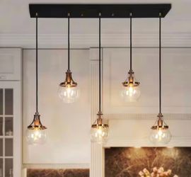 Orbline Transitional 5-Light Black and Brass Linear Chandelier