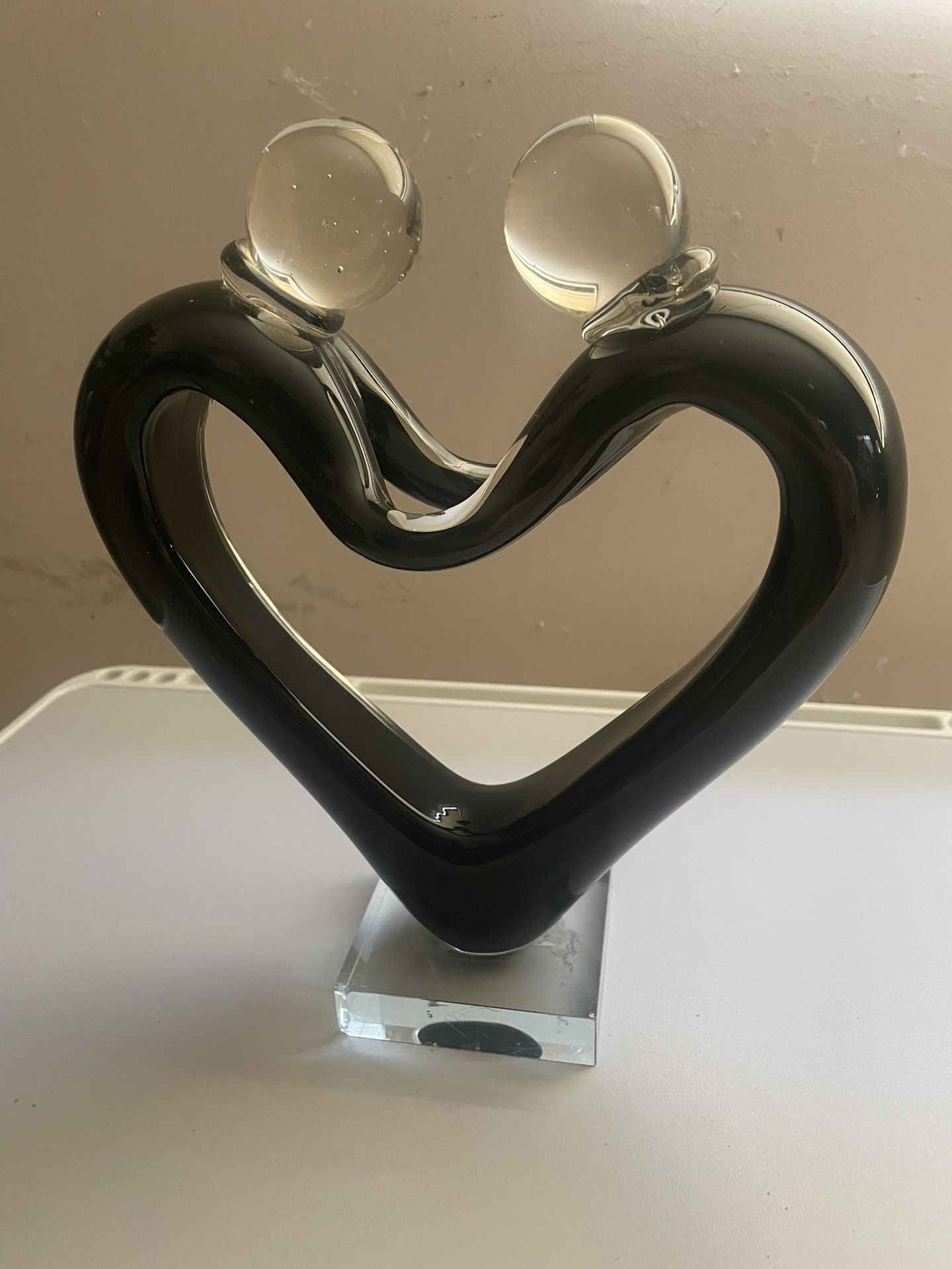 Glass Heart Couple Sculpture Blown Glass