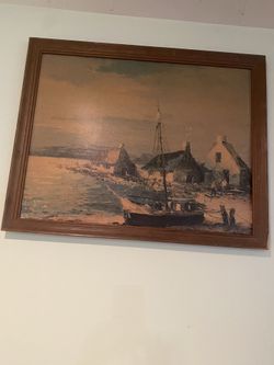 Very Old Drawing of Lake And boat