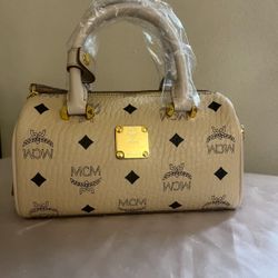 Adorable Beige MCM Boston Bag 
