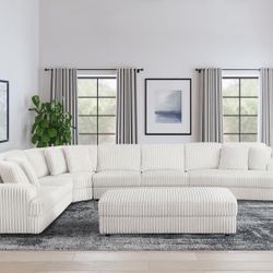 New Corduroy Sectional.  Ivory Or Black.  122x173.5x35H.  Free Delivery!