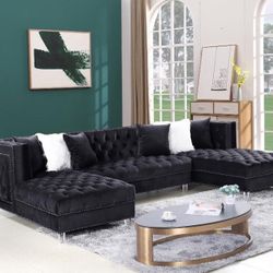 Black Tufted Velvet 3PC Sectional 