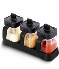 Sauce and Spice Containers, 3 Pack Sugar Bowls Salt and Pepper Condiment Jar Seasoning Container 13.5oz Glass