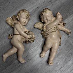 Vintage Angels Set of 2  Hand Painted Chalkware