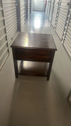 Dark Wood End Table with Two Drawers