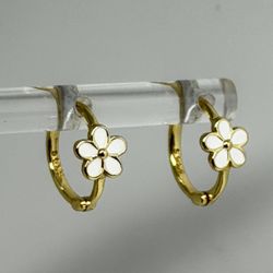 925 Sterling Silver with Yellow Gold Filled Small Flower Hoops 
