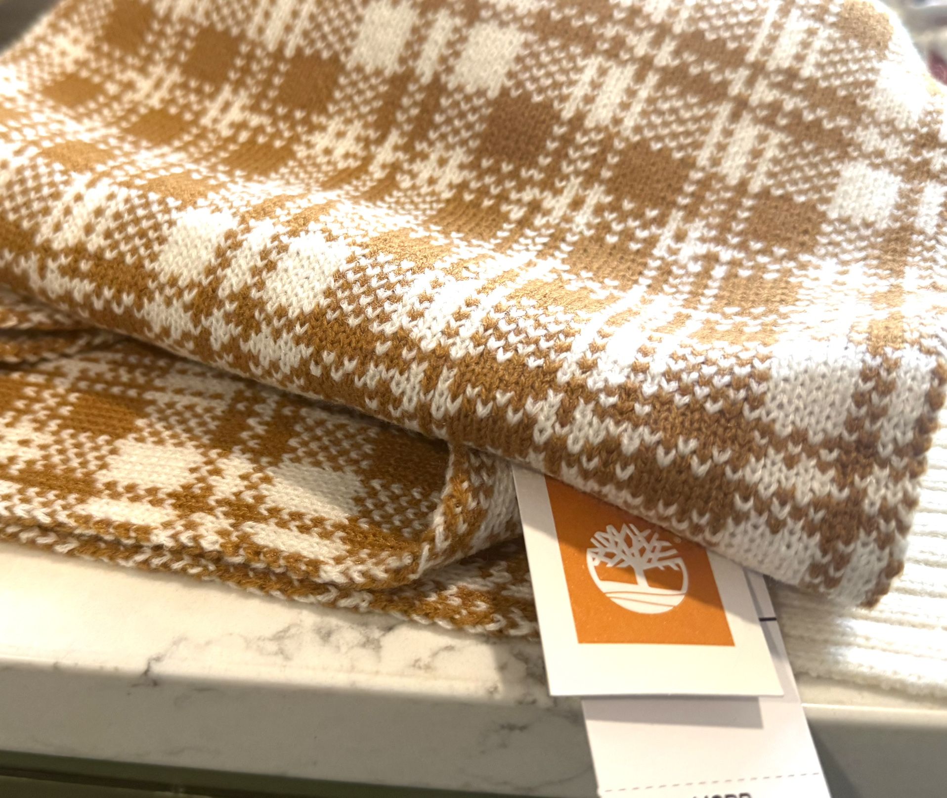 New with Tags Timberland 64" Caramel /Cream Plaid Scarf