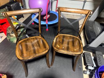 Set of 2 Wood and Metal Cross-Back Dining Chairs