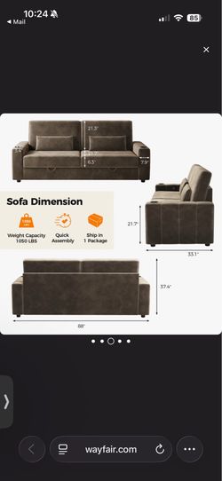 88” dark brown Storage couch