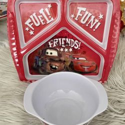 ZAK  Lightning McQueen FUEL FUN FRIENDS CHILD'S 3 DIVIDED PLATE & BOWL