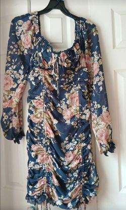 Navy floral ruched long sleeve  mini dress