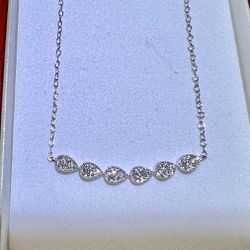 10k White Gold Pear Shaped/teardrop Natural Diamond Bar Necklace
