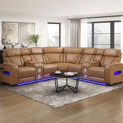 Power Recliner Sectional With LED Lights And Wireless Speakers Brand New
