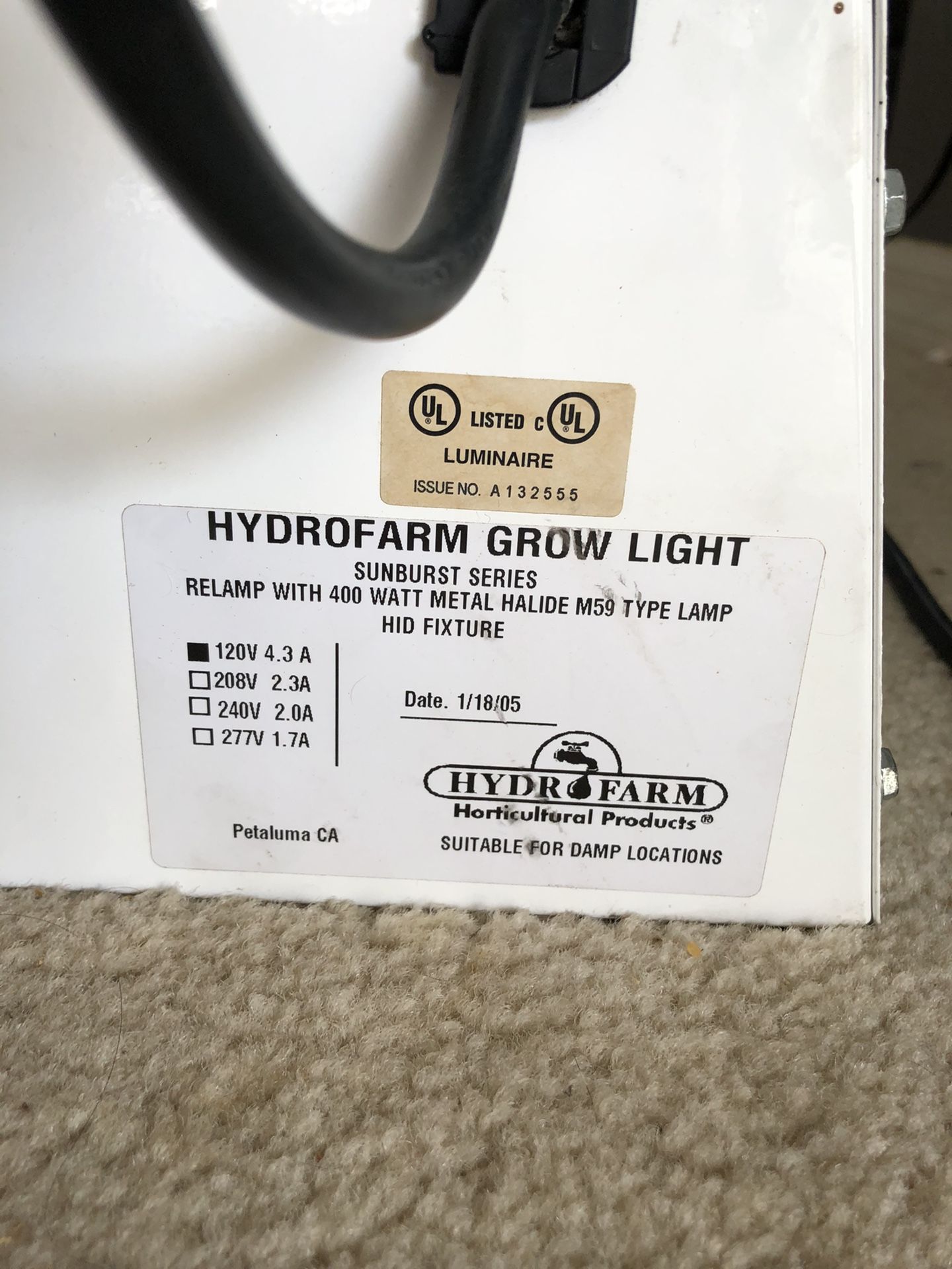 Hydrofarm grow light