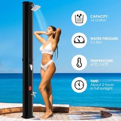 10.6 Gallon Solar Heated Shower with 360° Rotating Shower Head2-Section Pool Freestanding Shower wit