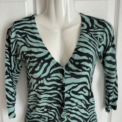 RUE 21 Top Cardigan Button Seafoam Green Shimmer Animal Print 3/4 Sleeve Sz S