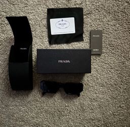 Prada Symbole Sunglasses Black Rectangle Frame Gray Lens W/ Box