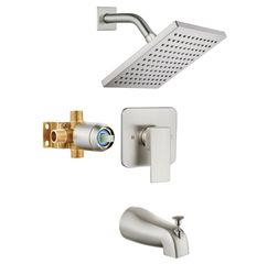Heyalan 8-Inch Shower Faucet Set with Tub Spout and Valve,Brushed Nickel bath tub faucet set,ingle Handle Square Rainfall Shower Head,Male Threads Rou