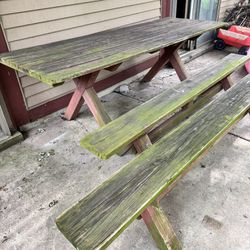 Wooden Table and Two Benches - $50