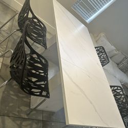 Faux Marble Dining Table 63" With 4 Chairs 