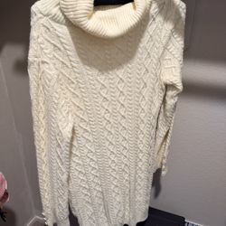Cream cable-knit cowl-neck sweater