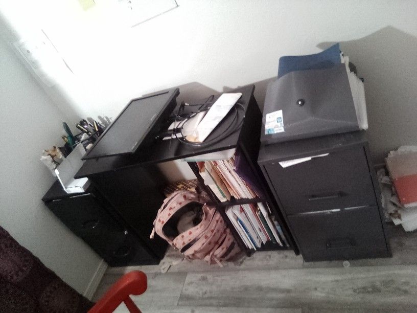 Black Desk With File Cabinets