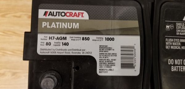 Autocraft Battery Review >> Autocraft Platinum Agm Battery Group Size H7 850 Cca For Sale In Philadelphia Pa Offerup Autocraft Battery Review >> Autocraft Platinum Agm Battery Group Size H7 850 Cca For Sale In Philadelphia Pa Offerup