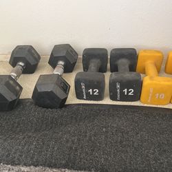 3 Sets Of Weights. 10lbs, 12lbs, 15lbs