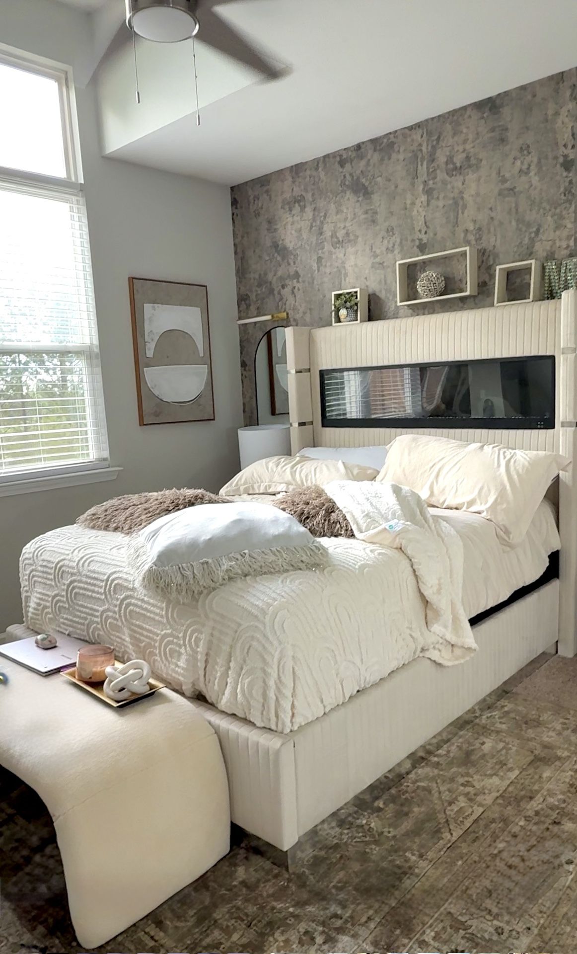 Fireplace Bed frame & Accent Bench