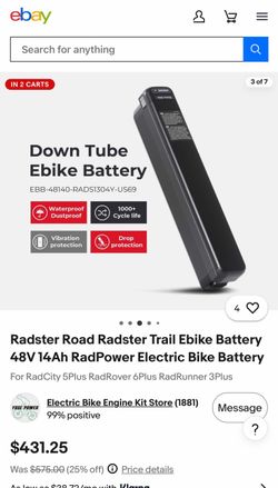 Radster Road Radster Trail Ebike Battery 48V 14Ah RadPower Electric Bike Battery