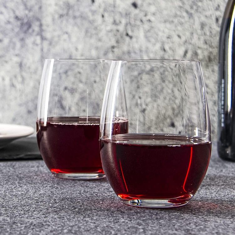 FAWLES Crystal Stemless Wine Glasses Set of 12, 15 Ounce Smooth Rim Standard Wine Glass Tumbler