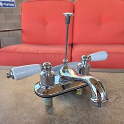* Vintage handles. Renter rental bathroom sink faucet chrome
