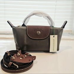 Longchamp mini with top handle and crossbody bag purse Grey  gift
