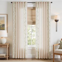 Embroidered Linen Curtains, 50"x 85", Sage Green Floral