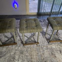 Set of 3 Counter-Height Stools – Light Blue & Neutral