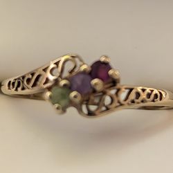 Solid Gold Ring 10 Carat Size 9 Ruby Amethyst