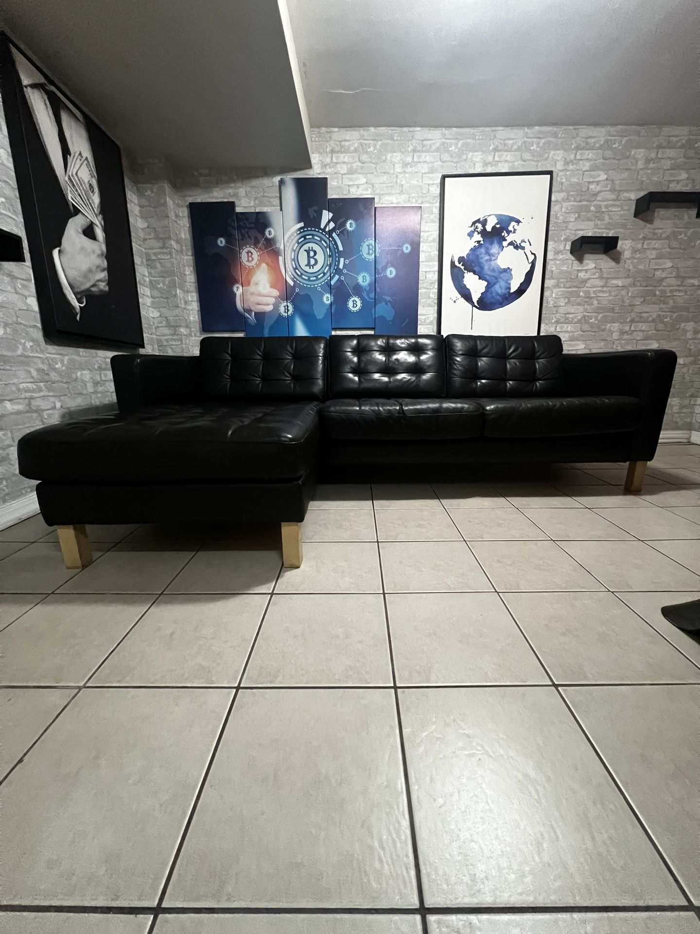 3 Seat Sectional Black Leather Couch (originally $1,950)!